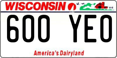 WI license plate 600YEO