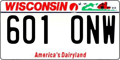 WI license plate 601ONW