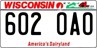 WI license plate 602OAO