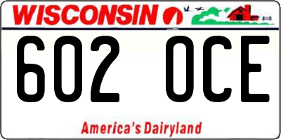 WI license plate 602OCE