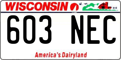 WI license plate 603NEC