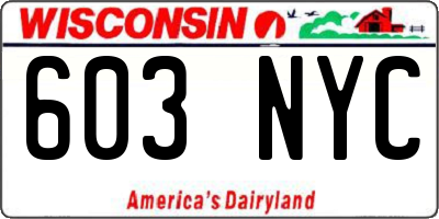 WI license plate 603NYC
