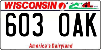 WI license plate 603OAK