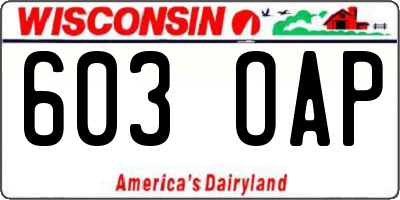 WI license plate 603OAP