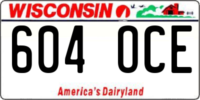 WI license plate 604OCE