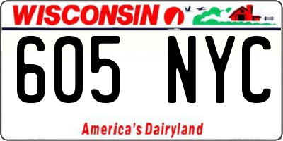 WI license plate 605NYC