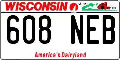 WI license plate 608NEB