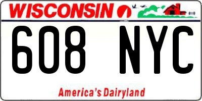 WI license plate 608NYC