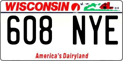 WI license plate 608NYE