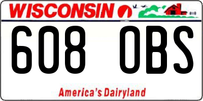 WI license plate 608OBS