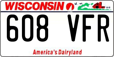 WI license plate 608VFR