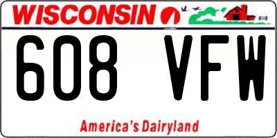 WI license plate 608VFW