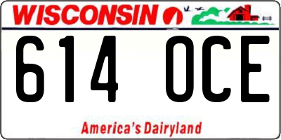 WI license plate 614OCE