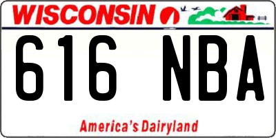 WI license plate 616NBA