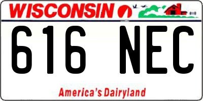 WI license plate 616NEC