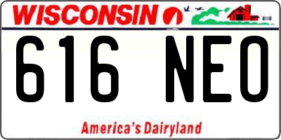 WI license plate 616NEO