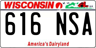 WI license plate 616NSA