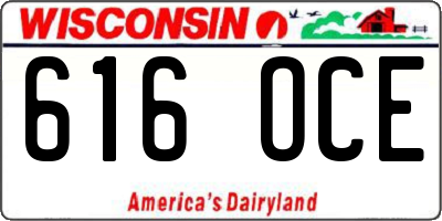 WI license plate 616OCE
