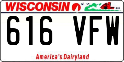 WI license plate 616VFW