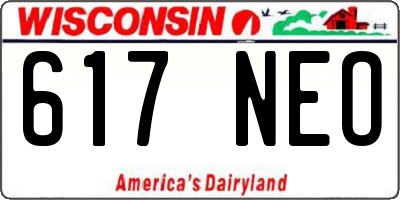 WI license plate 617NEO