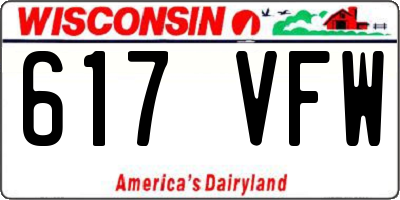 WI license plate 617VFW
