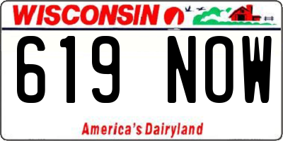 WI license plate 619NOW