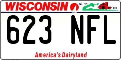 WI license plate 623NFL