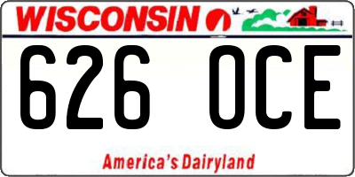 WI license plate 626OCE