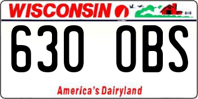 WI license plate 630OBS