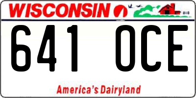 WI license plate 641OCE