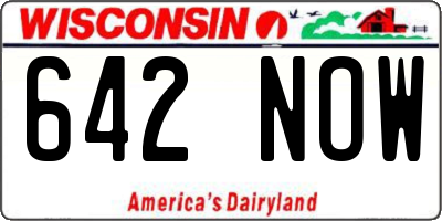 WI license plate 642NOW
