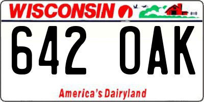 WI license plate 642OAK
