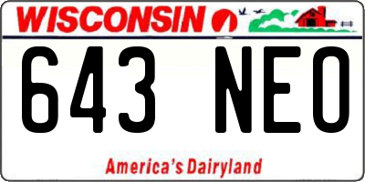 WI license plate 643NEO