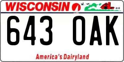 WI license plate 643OAK
