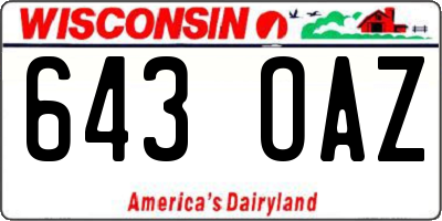 WI license plate 643OAZ