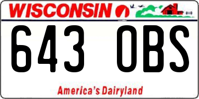 WI license plate 643OBS