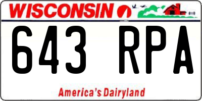 WI license plate 643RPA