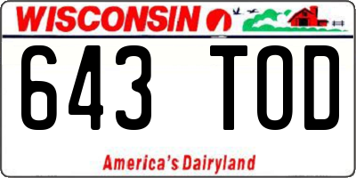 WI license plate 643TOD