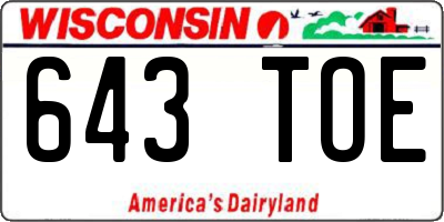 WI license plate 643TOE
