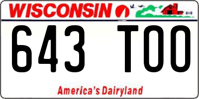 WI license plate 643TOO