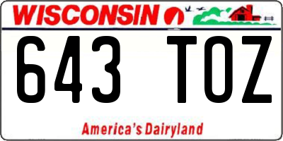WI license plate 643TOZ