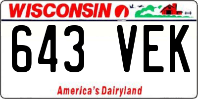 WI license plate 643VEK