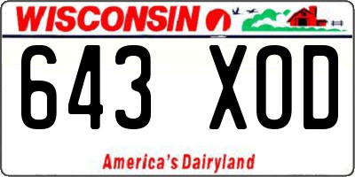 WI license plate 643XOD