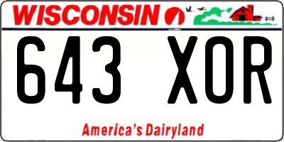 WI license plate 643XOR
