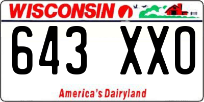 WI license plate 643XXO