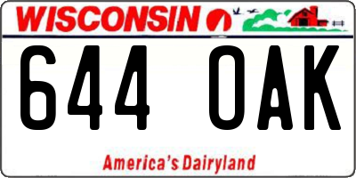WI license plate 644OAK