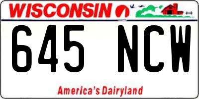 WI license plate 645NCW