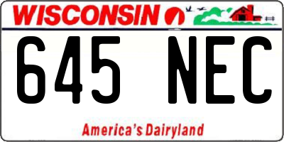 WI license plate 645NEC