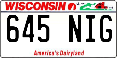 WI license plate 645NIG