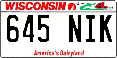 WI license plate 645NIK